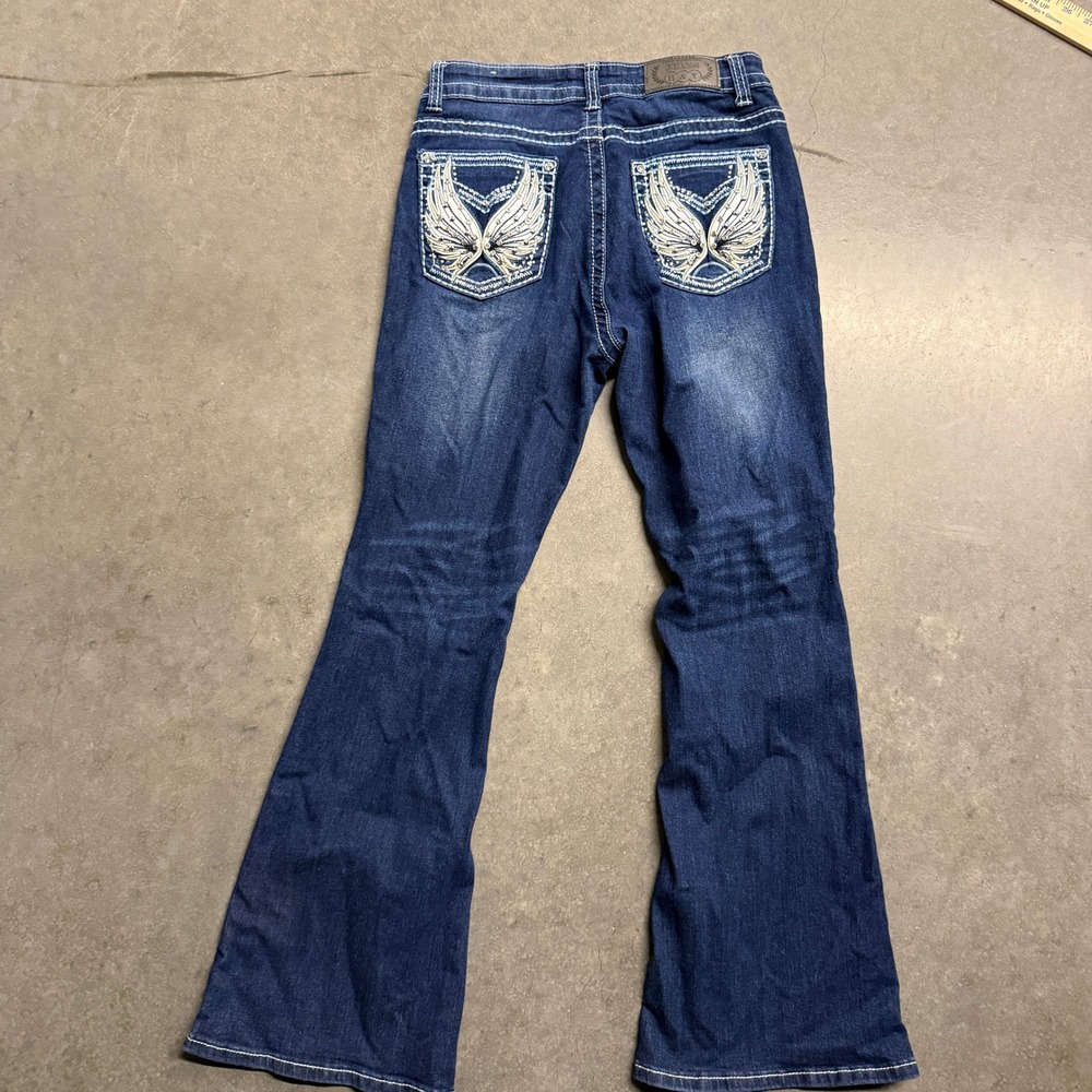 H&Y Premium Collection Angel Wing Rhinestone Bootcut Jeans Dark Wash Size 9/10